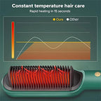 2023 Negative Ion 2-in-1 Heated Styling Brush and Curler, 5 Temperature Settings, Portable Electric Hair Straightener with 10s Fast Heating and Anti-Scald (Green)