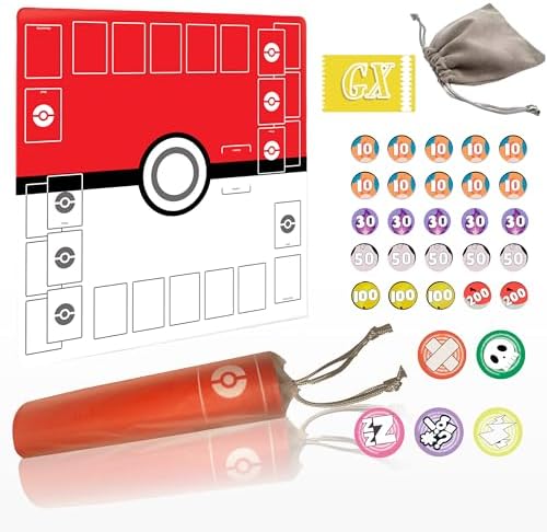 Playmat for Trading Card Game – 2-Player Trainer Mat with 31 Damage Counters and Professional Storage Bag