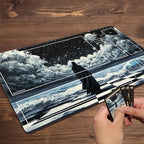 MTG Playmat with Zones Magic Card Playmat Game Mat,TCG & CCG Card Games Mat with Free Storage Bags Size 24 x 14 Inches (with Zones,Eye)