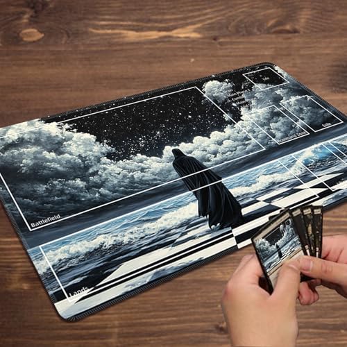 MTG Playmat with Zones Magic Card Playmat Game Mat,TCG & CCG Card Games Mat with Free Storage Bags Size 24 x 14 Inches (with Zones,Death God)