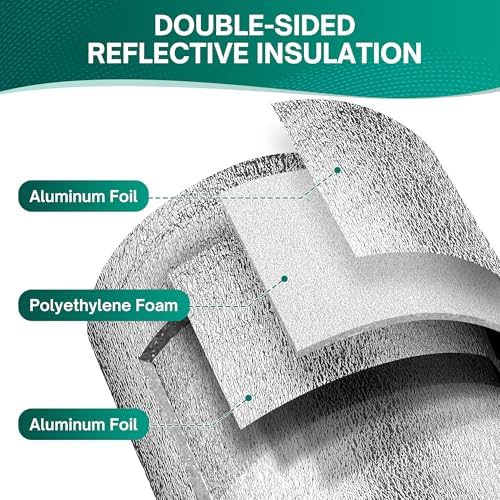 Window Insulation for Summer Heat, Reflective Insulation Roll 24 in X 10 Feet, Double-Sided Aluminum Foam Core Radiant Barrier Kit with Tape for RV Windows Door