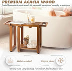 BLUEWEST Adjustable Shower Bench Stool for Inside Shower – 31.7'' Wood Bathroom Bench with Storage Shelf, Built-in Handle & Shower Head Holder, Waterproof Ideal for Sitting, Shelving Legs and Spa Use