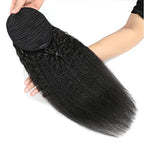 Kinky Straight Ponytails Human Hair 10A Grade Drawstring Ponytail Extension Yaki Straight Clip in Pony Tail for Black Women Natural Black Hair Pieces (18 Inches)
