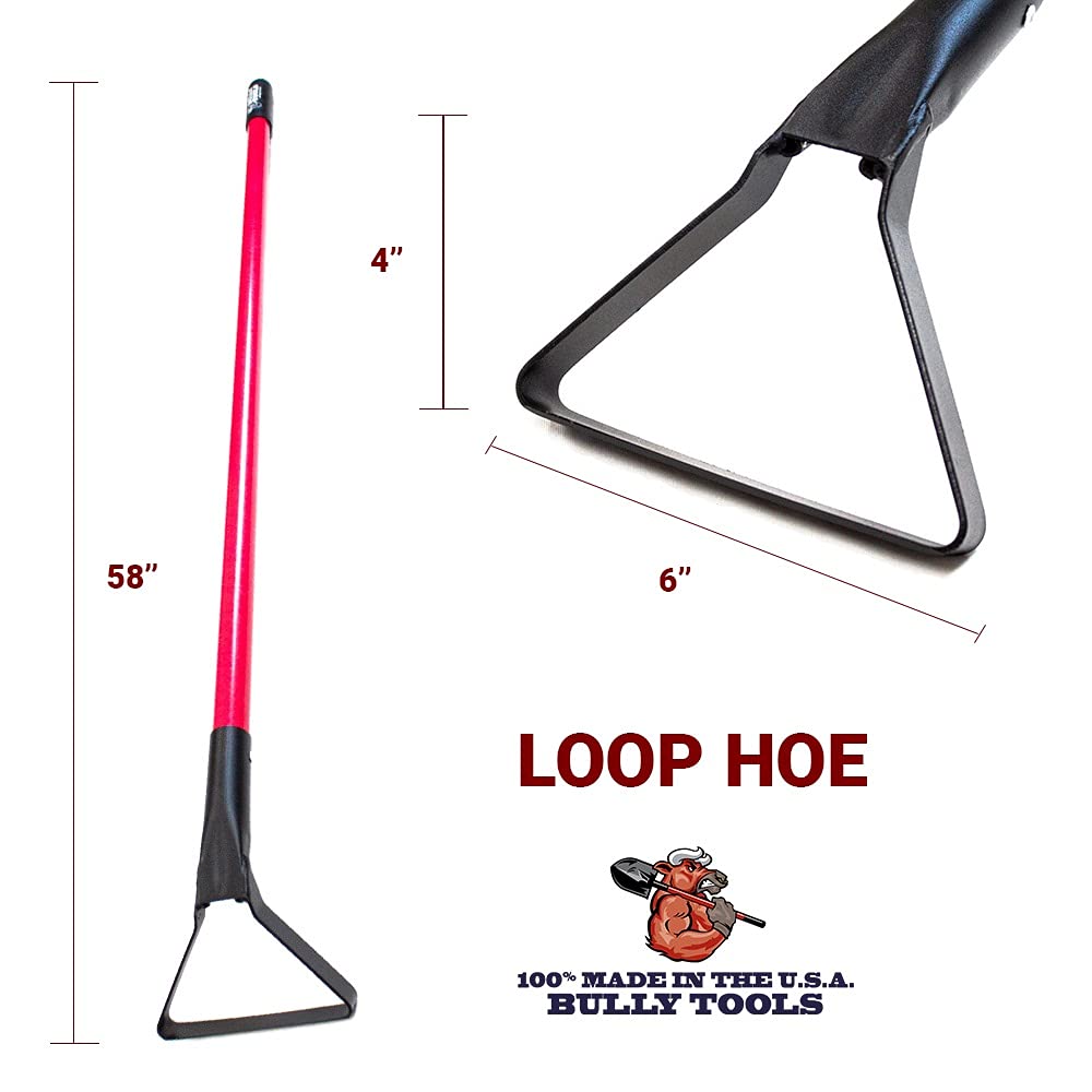 BULLY TOOLS 12-Gauge Loop Hoe w/Fiberglass Handle - Heavy-Duty Garden Hoe Tool for Weeding, Gardening, & Landscaping - Durable Tool for Everyday Garden Soil and Lawn Preparation - Made in The USA
