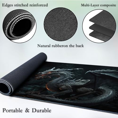 for MTG Game Playmat, for Magic TCG Rubber Play mat,Tabletop Card Playmats with Smooth Surface,Trading Card Inked Game Mat,Battle Game,Dragon in Black