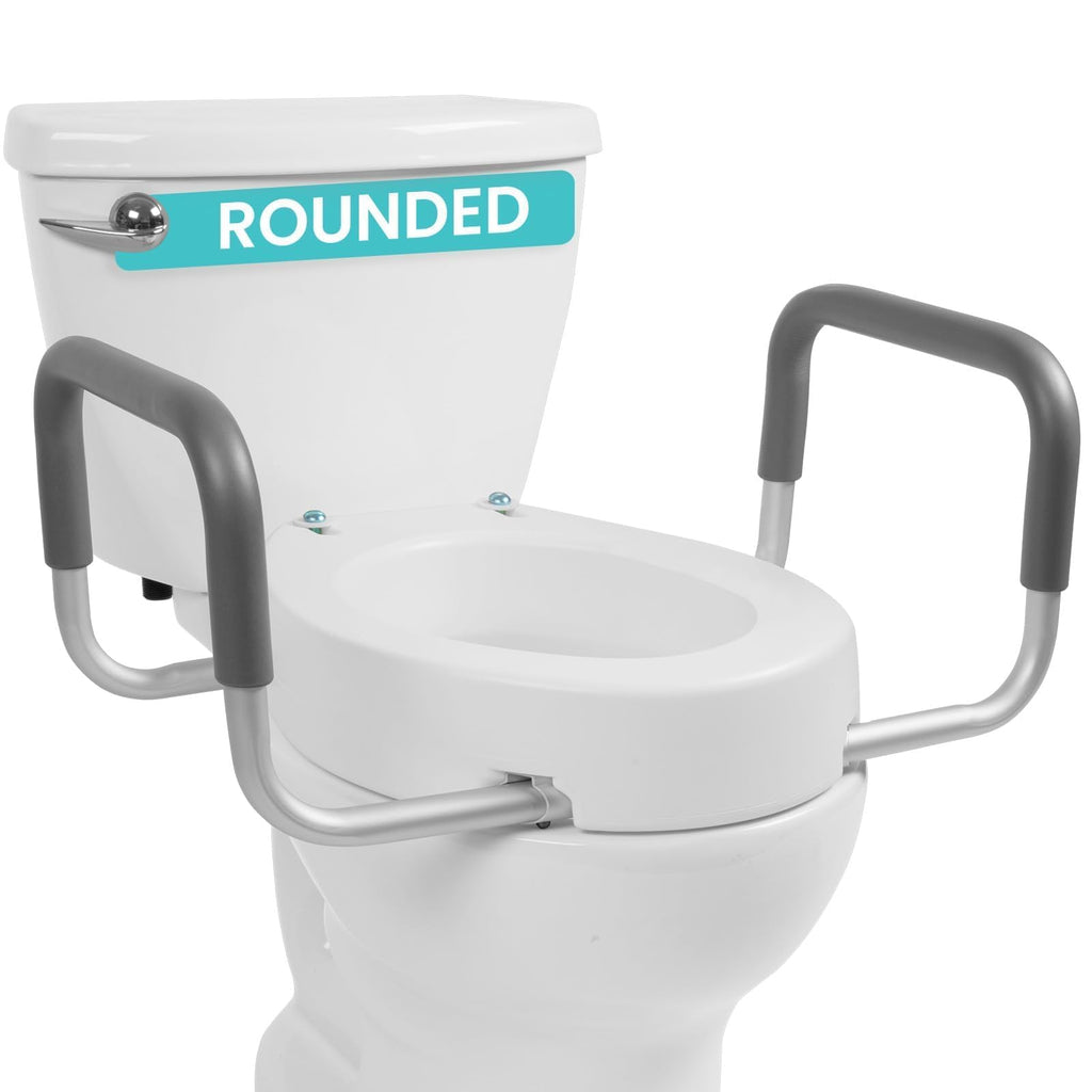 Vive Raised Toilet Seat Riser for Seniors (with Handles) - Handicap Rail Grab Bar Seat for Over Toilet - Elevated Safety for Elderly, Disabled, Medical - Standard