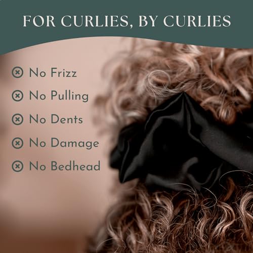 Real Mulberry Silk Scrunchie & Headband Bundle | Extra Large Silk Scrunchie & Elastic Silky Head Band for Thick, Curly Hair | (Onyx Black)