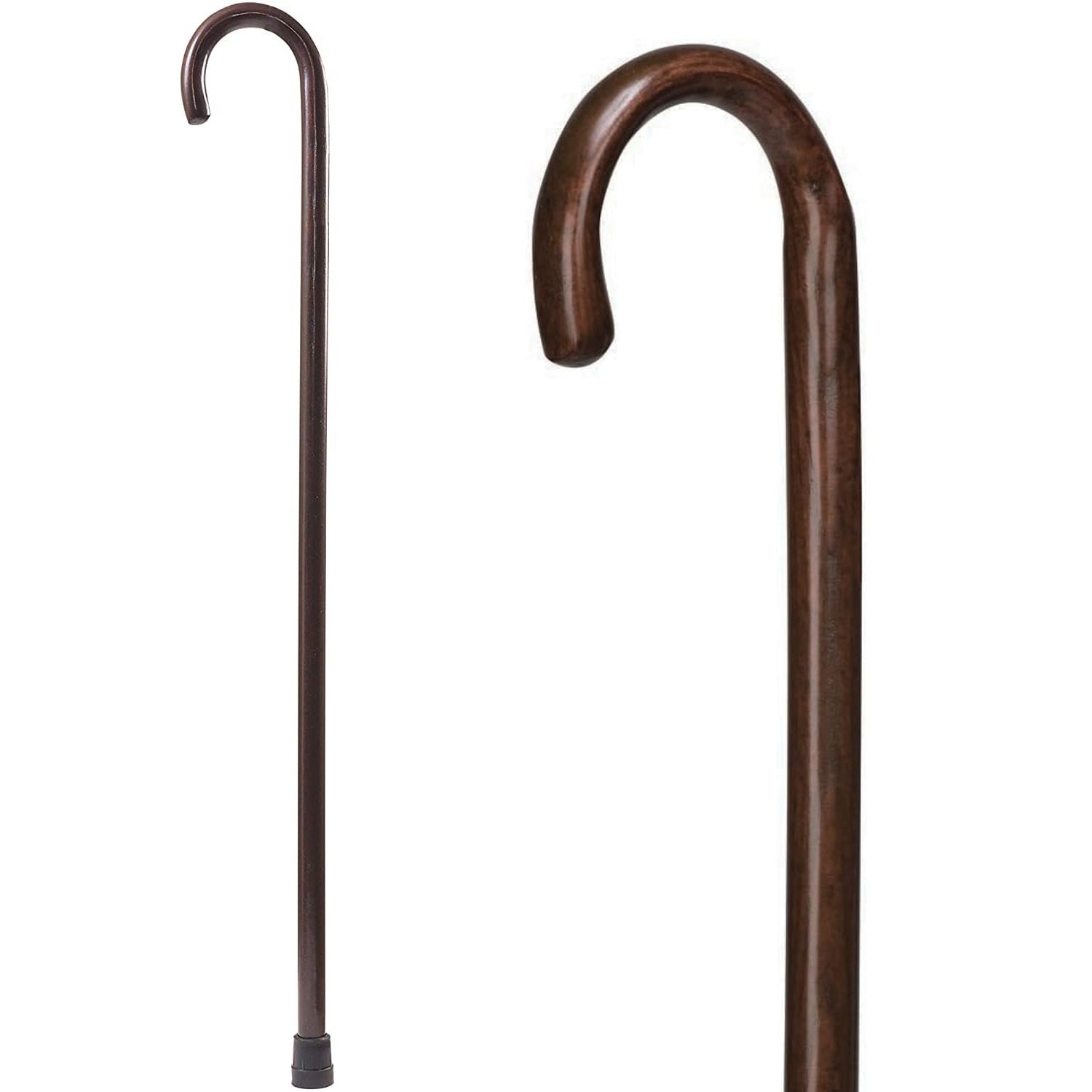 DMI Round Handle Wood Cane, Wooden Walking Cane with Rubber Tip, Durable and Warp Resistant Walnut Wooden Walking Stick, Lightweight and Strong, Holds up to 250 lbs, Made in the USA