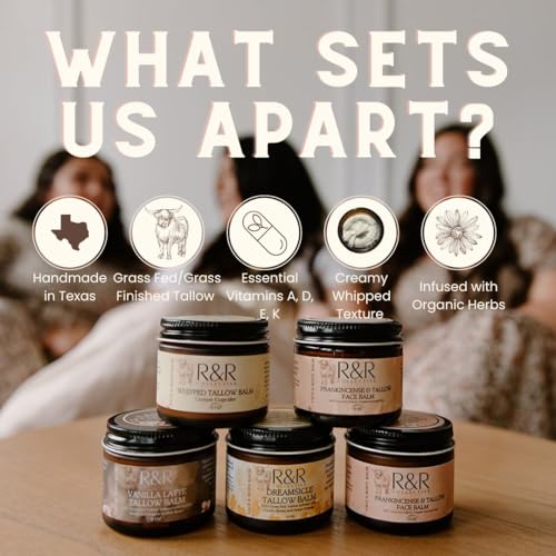 R&R Collective Whipped Tallow Balm (Vanilla Latte) - 100% Grass Fed Beef Tallow for Skin Care- 100% Natural Handmade Whipped Coffee & Vanilla Tallow Balm for Sensitive Skin- 2 FL. oz.