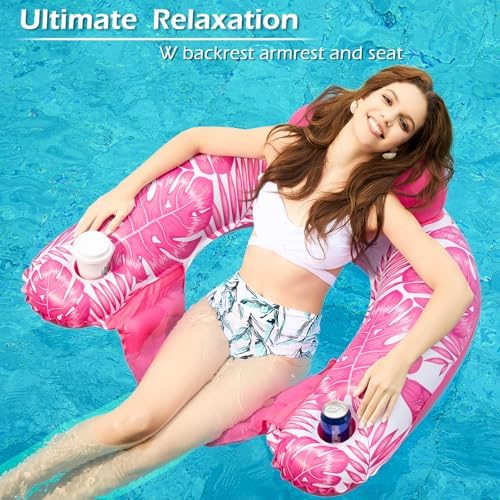 Jasonwell Inflatable Pool Float Chair - 2Pack Floating Pool Chair Lounge Floats for Swimming Pool Water Chair Pool Lounger with Cup Holder Pool Toy Party Floaties for Adults (GR-XL)