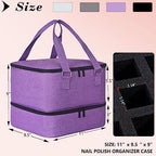 Nail Polish Organizer Case - Holds 42+ Bottles (15ml/0.5 fl.oz) and 1 Nail Lamp, Upgraded Double-layer Nail Polish Carrying Case Nail Polish Storage Bag with Handles (Purple)