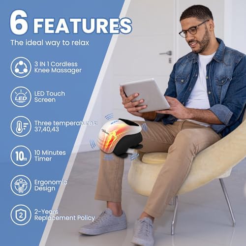 Red Light and Massage Therapy, 3-in-1 Smart Portable Knee Massager, 3 Vibration Modes and 3 Heating Levels LED Vitality Joints Knee Massager, Gift for Men and Women