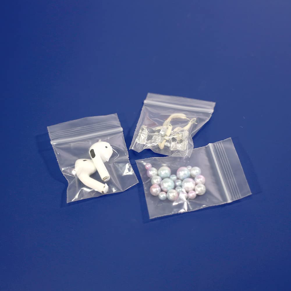 500 Count - 1.5" x 1.5", 2 Mil Clear Plastic Reclosable Zip Poly Bags with Resealable Lock Seal Zipper for Coins, Jewelry, Snacks, Seeds