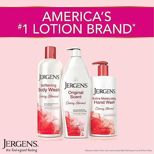 Jergens Original Scent Dry Skin Lotion, Body and Hand Moisturizer for Long Lasting Skin Hydration, with HYDRALUCENCE blend and Cherry Almond Essence, 32 Ounce (Pack of 2)