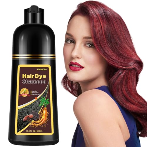 Natural Wine Red Hair Dye Shampoo for Gray Hair, 3-IN-1 Burgundy Hair Dye Shampoo, Red Hair Dye for Men Women Colors in Minutes, Easy to Use, Instant Hair Dye for All Hair Types（Red wine)