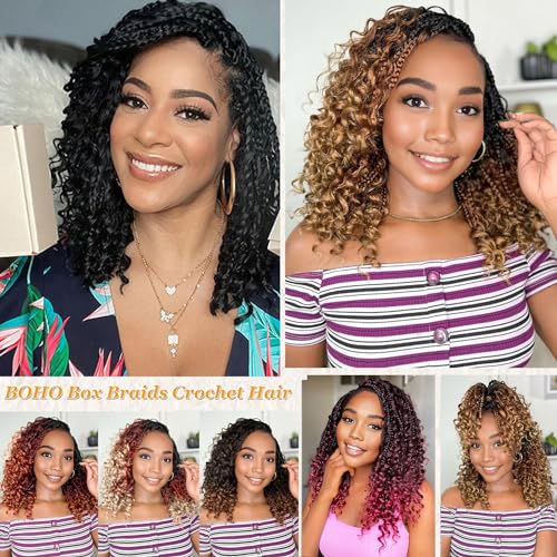 Goddess Box Braids Crochet Hair 10 Inch Boho Crochet Box Braids, 9 Packs Boho Box Braids Crochet Hair For Black Women Pre Looped Box Braids Crochet Hair (10Inch 9 Packs,TGrey)
