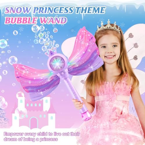 Bubble Wands for Kids Girls - LED Light & Music Bubble Machine: 3 AA Batteries & 2 Bubble Solutions, Outdoor Party Birthday Toys for Toddlers, Gift for 3 4 5 6 7 8 Year Old Girls, Purple