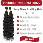 YXCHERISHAIR 8 Packs Boho Hair For Braiding Curly Braiding Hair for Boho Braids Ombre Deep Wave Bohemian Hair Extensions No Weft (1B, 14inch)
