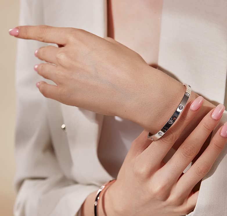RIMRIVA Silver Bracelets for Women Trendy Love Bangle Friendship