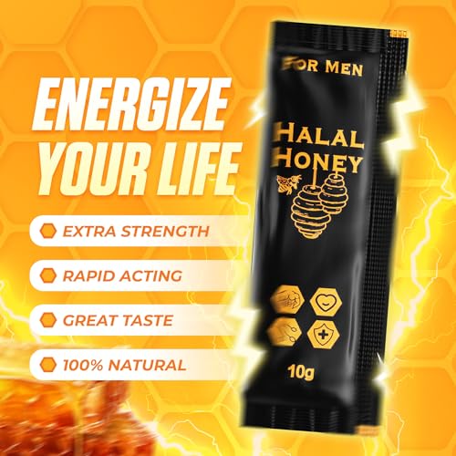 Halal Honey Extra Strength For Men Raw Organic Honey with Premium Natural Royal Jelly Bee Pollen & 100% Pure (Large Pack of 24 Honey Packets)