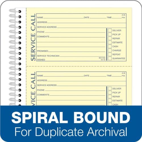 Adams Service Call Book, 5.25 x 11 Inch, Spiral Binding, 2-Part, Carbonless, 4 Messages per Page, 200 Sets, White and Canary (SC1155), White/Canary