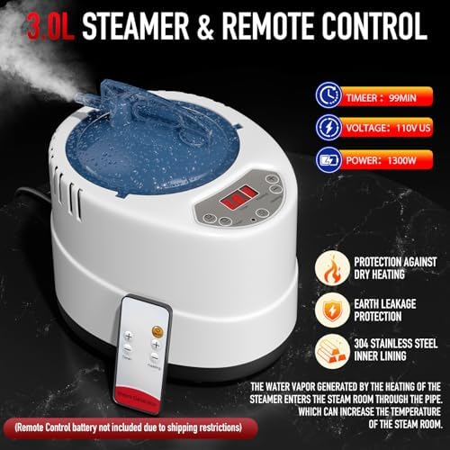 Portable Infrared Steam Sauna with 660nm Red Light Therapy& 850nm Infrared Light Device, 3L 1300W Steamer, Folding Chair, Full Body Personal Sauna Box Sauna Tent for Home Sauna