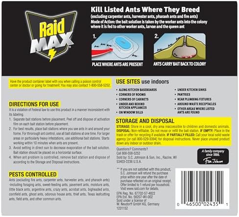 Raid Max Liquid Ant Bat; Kills Ants Where They Breed, For Indoor and Outdoor Use; 8 Bait Stations