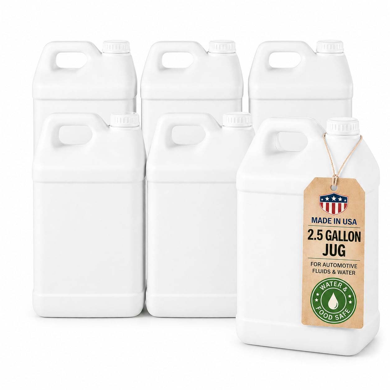 kitchentoolz 2.5 Gallon Water Jug – Heavy-Duty HDPE Carboy for Automotive Used Oil & Liquid Storage – 10 Quart Mixing Container with Secure Lid – Made in USA - White 6 Pack