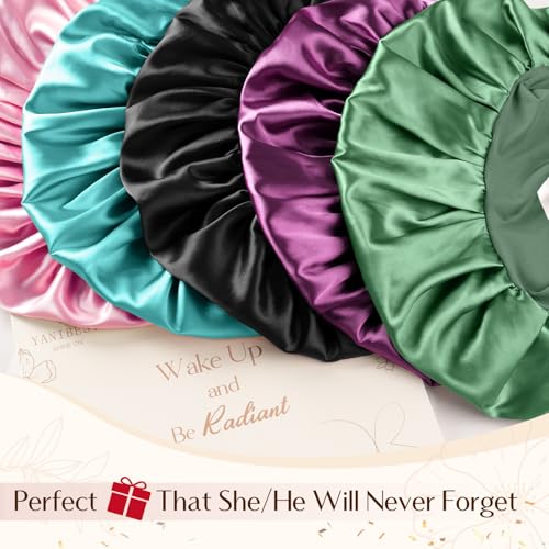 YANIBEST Satin Bonnet Silk Bonnet for Sleeping Double Layer Ajustable Satin Bonnet for Women Men for Curly Natural Hair with Tie Band