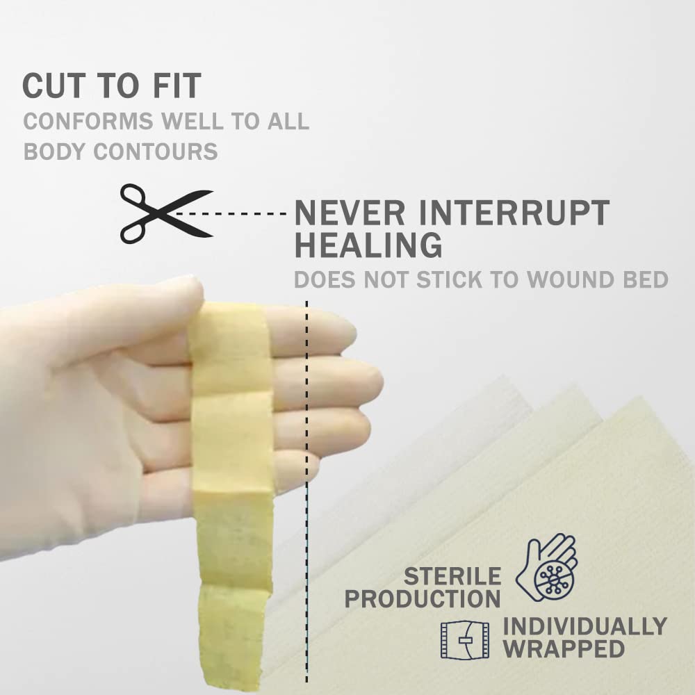 EVERLIT Xeroform Petrolatum Dressing | Sterile, Non-Adherent Occlusive Fine Mesh Gauze Pad | Non-Toxic, Gentle Patch for Burns, Laceration, Surgical Incisions & Skin Grafts (1" x 8" | Pack of 50)