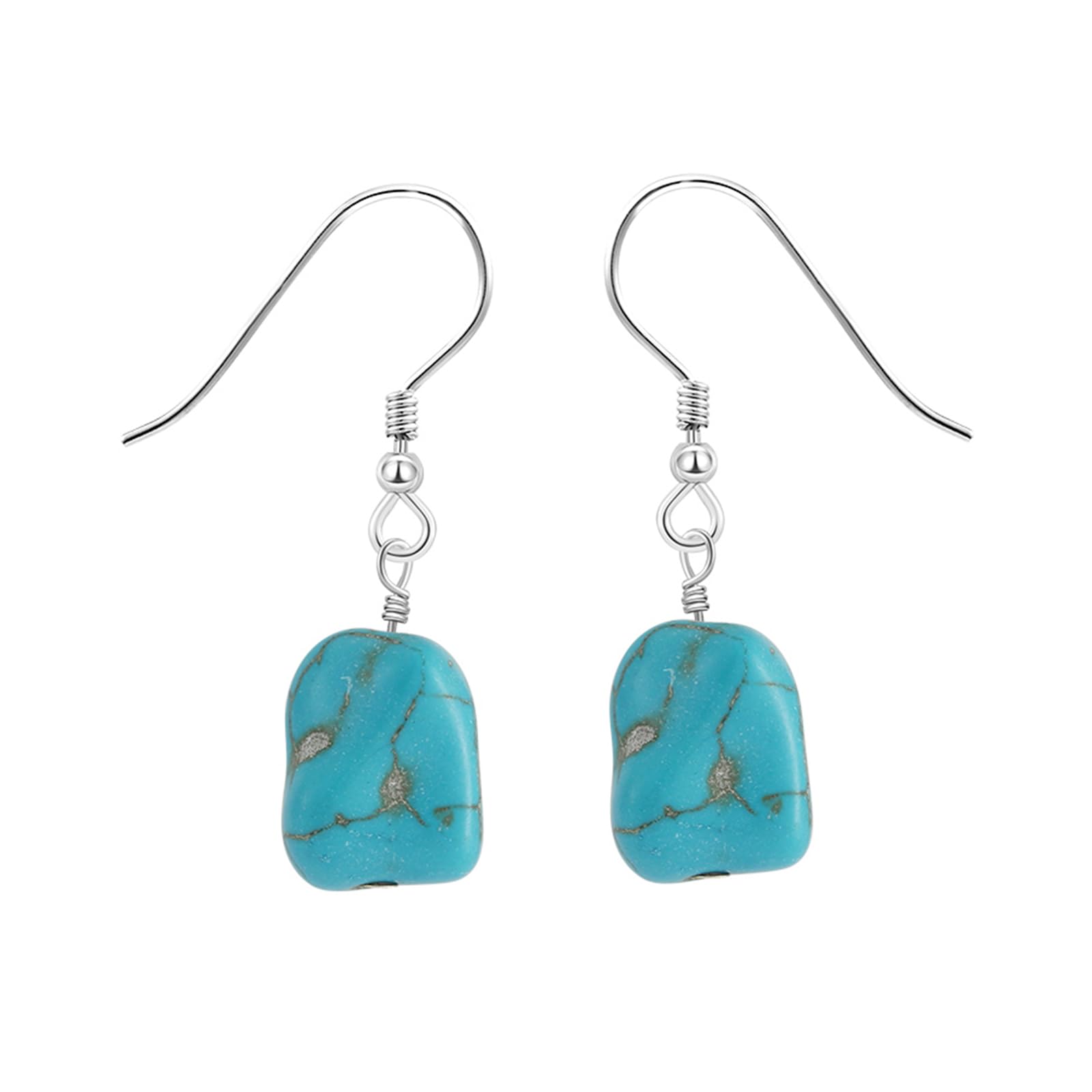Turquoise Dangle Earrings, White Gold, 925 Sterling Silver