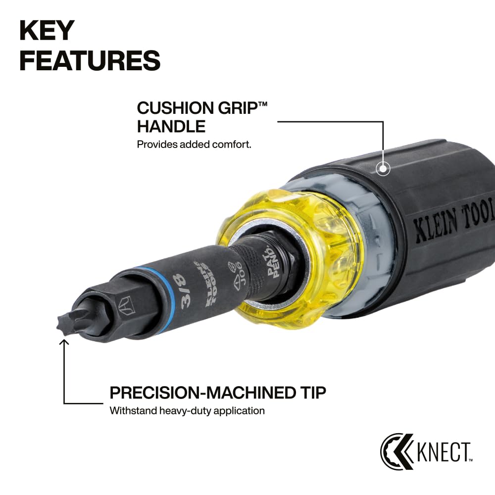 Klein Tools 80191 KNECT (S) Impact-Rated Multi-Bit Screwdriver Set, 11-in-1 and 7-in-1 Ratcheting Drivers with Phillips, Slotted, Square, Torx Tips, Nut Drivers, and Stubby