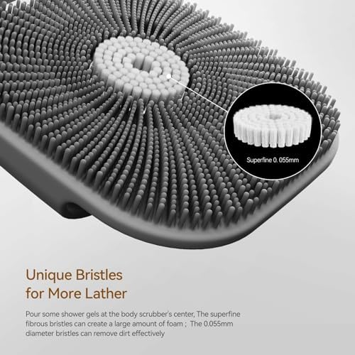 Silicone Body Scrubber for Men & Women, Friendly Shower Body Scrubber for Sensitive Skin, Silicone Loofah Body Scrubber for Showering with Richer Foam Bristles and Anti-Slippery Handle (3 Pack)