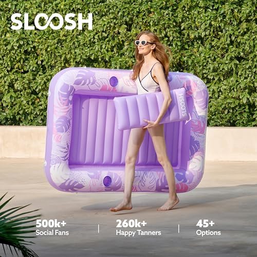 SLOOSH Inflatable Tanning Pool Lounger Float, 70" x 46" Pool Floats Adult with Pillow, 4 in 1 Suntan Tub Raft Floatie,Sunbathing Bed Lounge for Water Blow Up Kids Ball Pit Party Gifts, L-Purple