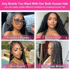 Human Braiding Hair 2 Bundles/Pack 100g Deep Wave Human Bulk Hair for Braiding No Weft 10A Brazilian Virgin Human braiding Hair for Boho Braids Extensions (Natural Color, 16 inch)