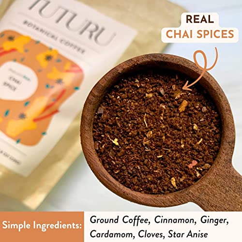 Organic Dirty Chai Ground Coffee - Medium Roast, Organic Flavored Coffee - Real Chai Spices - Smooth Low Acid - Perfect for Drip, Pour Over or Cold Brew - 8 oz, 22 Servings