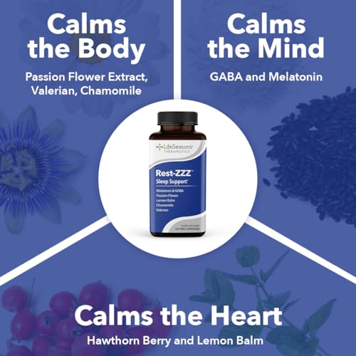 LifeSeasons Rest-ZZZ - Natural Sleep Support Supplement - Fall Asleep & Stay Asleep - Calms Nervous System - Ease Muscle Tension & Restlessness - Low Dose Melatonin GABA & Chamomile - 120 Capsules