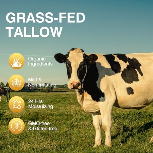 Beef Tallow, Beef Tallow for Skin, Beef Tallow Moisturizer, Organic Beef Tallow Balm for Face Moisturizer Grass Fed for All Purpose Balm, Natural Beef Tallow Lotion for Skin Care (2.5oz)