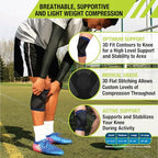 Pro-Tec Athletics 3D Flat Knee Support, Advanced Flat Knit Technology for Custom Fit, Breathable Multi-Directional Stretch Fabric, Non-Slip Gel for Enhanced Stability, Full Motion, Large, Blue/Black