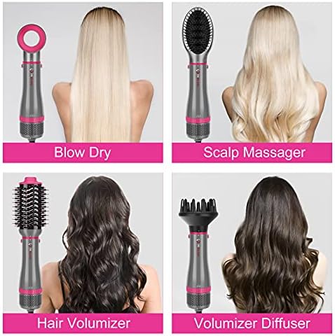 IG INGLAM 4 in 1 Blowout Brush, Negative Ion Detachable Hair Dryer & Styler Volumizer Hot Air Brush with 2 Styling Brush Heads, Silver