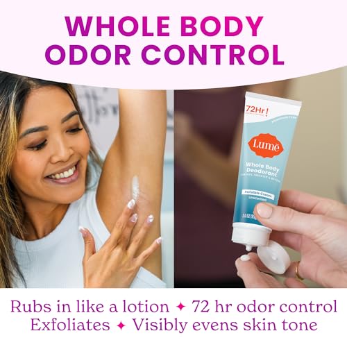Lume Whole Body Deodorant - Invisible Cream and Solid Unscented - 72 Hour Odor Control - Aluminum & Baking Soda Free, Skin Safe - 3 oz Cream & 2.6 oz Solid Bundle