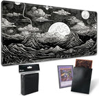 for MTG Playmat TCG Board Game Mat Plus 50 Pcs Card Sleeves, 24 x 14 Table Mats Black and White Landscape Game Mousepad with Soft Surface Non-Slip Base for MTG Trading Card Game Playmats