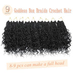 9 Packs Boho Box Braids Crochet Hair 8 Inch Goddess Box Braids Crochet Hair With Curly Ends Pre Looped Synthetic Bohemian Braid Hair Extensions For Women (8 Inch, 1B)