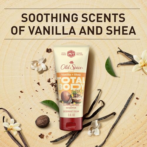 Old Spice Whole Body Deodorant for Men, Total Body Deodorant, Vanilla + Shea, Aluminum Free Deodorant Cream for 24/7 Freshness // Dermatologist Tested Whole Body Deodorant, 3.0 oz