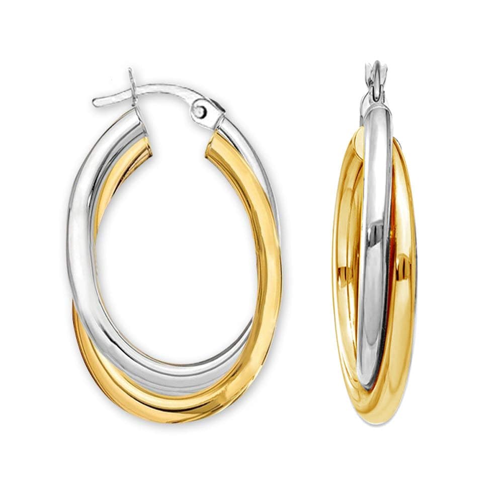 LeCalla 925 Sterling Silver Hoop Earrings 14K Gold-Plated Jewelry Two-Tone Intertwining Large Oval Shape Chunky Hoops Earring for Women - 35mm
