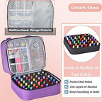 Nail Polish Organizer Case - Holds 42+ Bottles (15ml/0.5 fl.oz) and 1 Nail Lamp, Upgraded Double-layer Nail Polish Carrying Case Nail Polish Storage Bag with Handles (Purple)