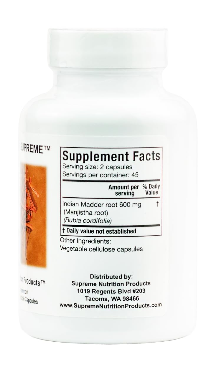 Supreme Nutrition Manjistha Supreme, 90 Pure Indian Madder Root Vegetarian Capsules