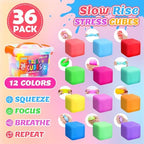 36 Pack Slow Rising Stress Cube, Dough Stress Balls Squishy Fidget Toys Bulk for Anxiety Relief, Soft Fidget Cube, Pull Stretch Squishy Toys for Classroom Prize, Party Favors for Kids Adults