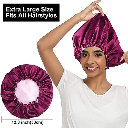 Satin Bonnet Silk Bonnet Hair Bonnet for Sleeping Bonnets for Black Women - 5pcs Large Adjustable Bonnet for Curly Hair