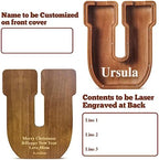 Summidate Customized Name Extra Large Wooden Piggy Bank for Kids Boys Girls Alphabets Letter A-Z Coins Bills Money Change Saving Box Clear Cover (Laser Engraved) Educational Toys 12"- Letter U